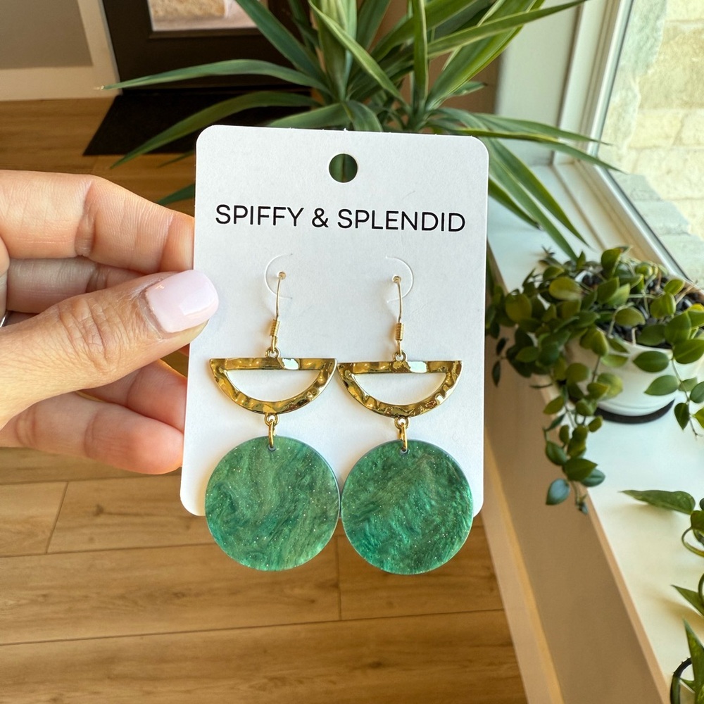 π 2/$20 - Green & Gold Sparkle Earrings - Picture 3 of 7